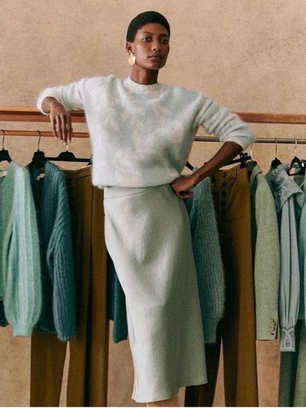Sezane Light blue Floral Pattern Crewneck Sweater